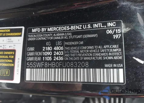 2015 Mercedes-Benz C 63 Amg S from USA, damaged, VIN 55SWF8HB0FU083208